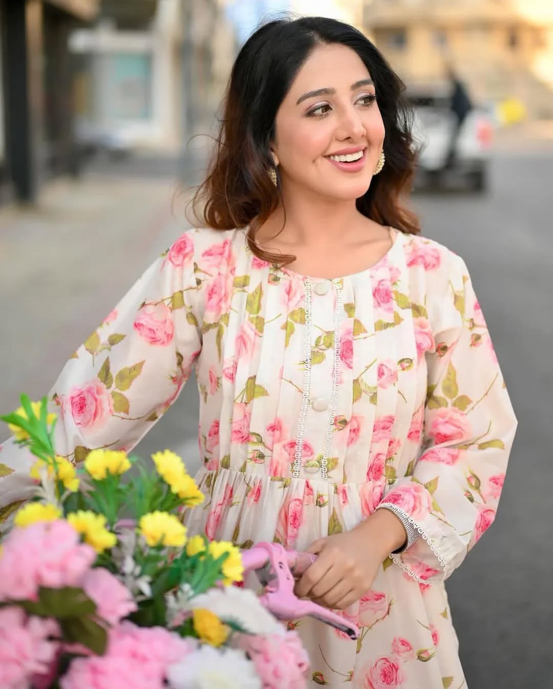 Pink rose Printed Lawn Frock 1