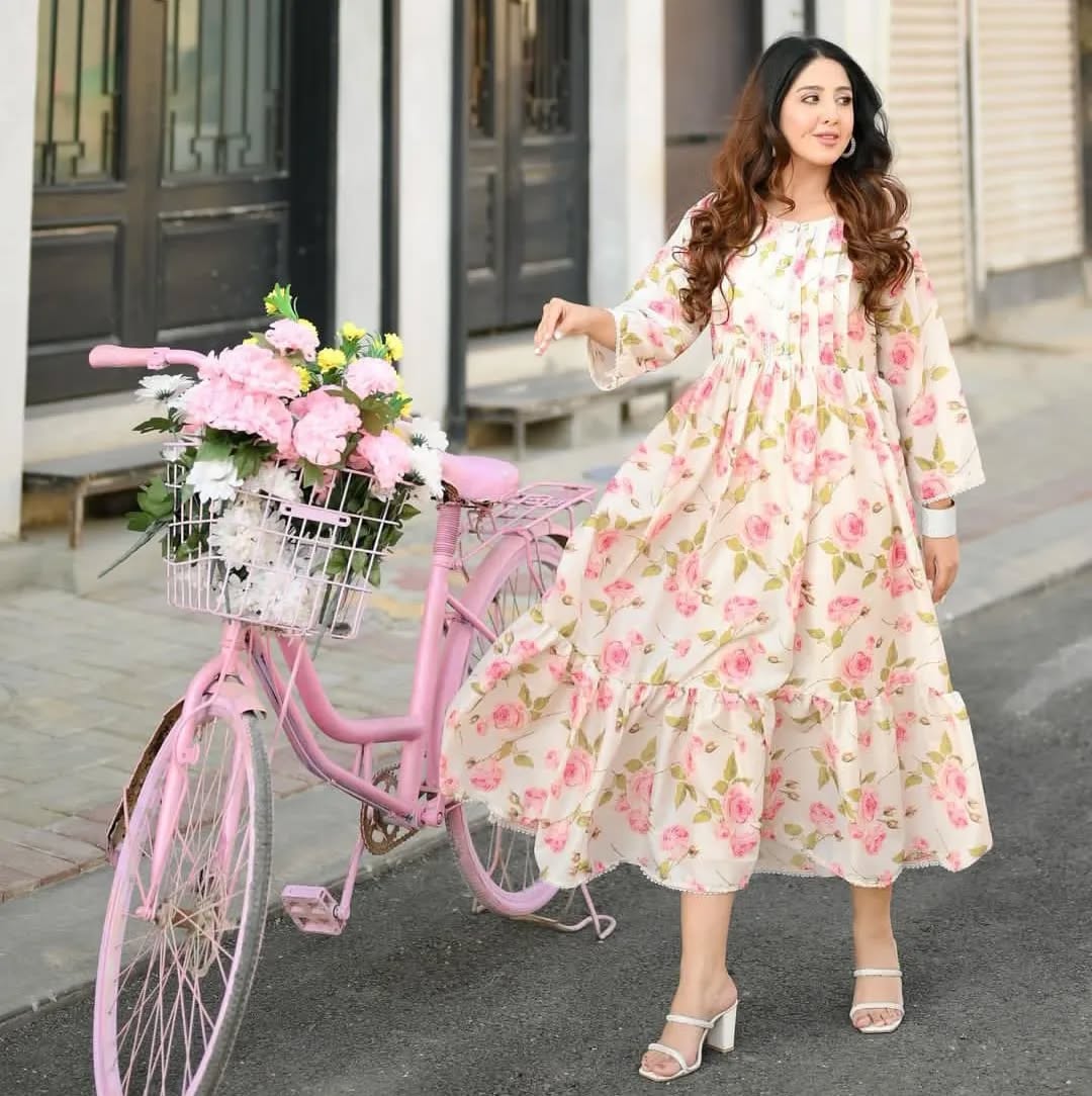 Pink rose Printed Lawn Frock 2